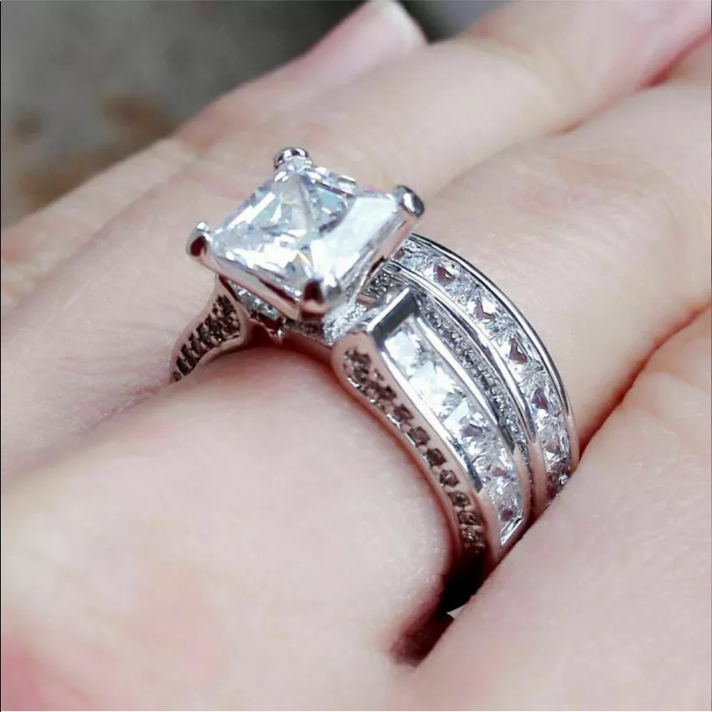 New 2pcs/set Charm 925 Silver White Sapphire Ring - Picture 4 of 6